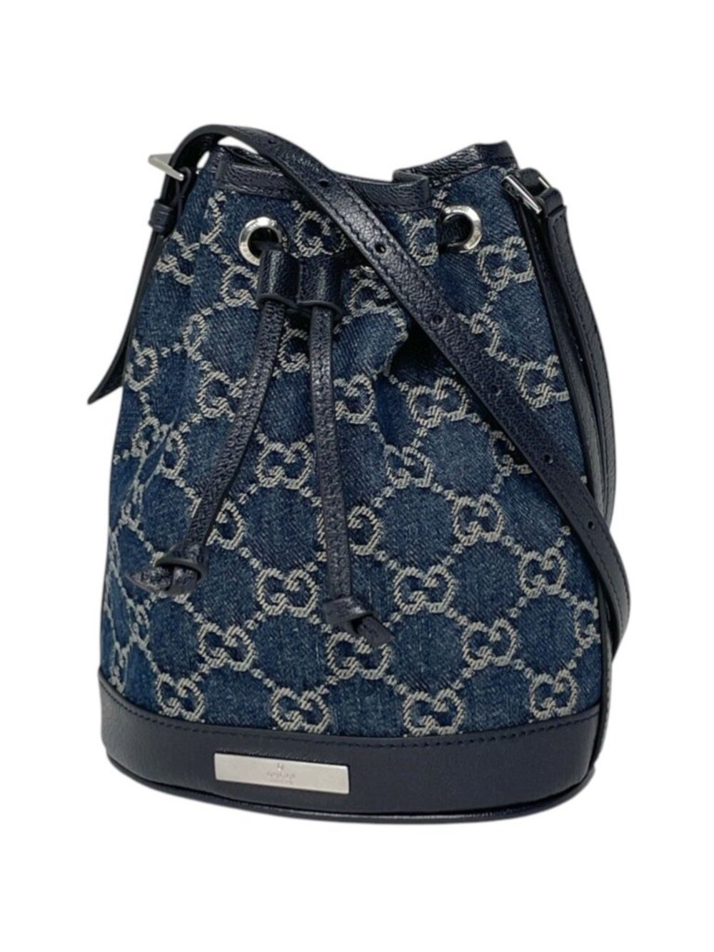 Gucci Plaque Mini Bucket Bag Leather Dark Blue